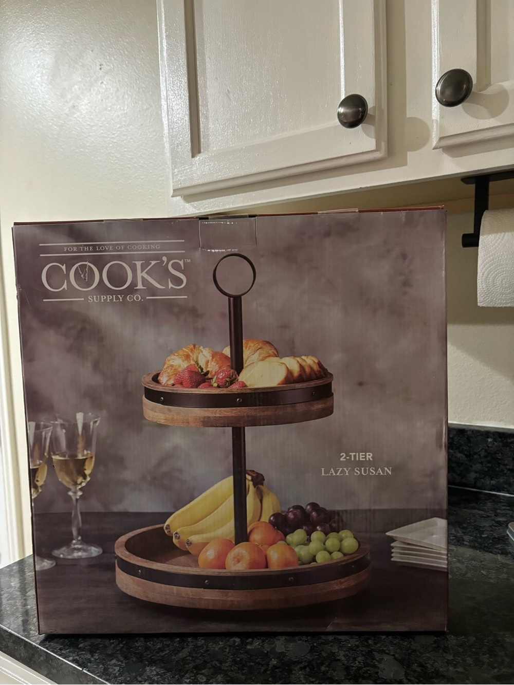 2-Tier Lazy Susan - Brown Wood and Black Metal